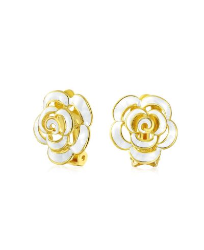 Серьги Bling Jewelry Enamel 3D Blue White Rose Flower Clip On