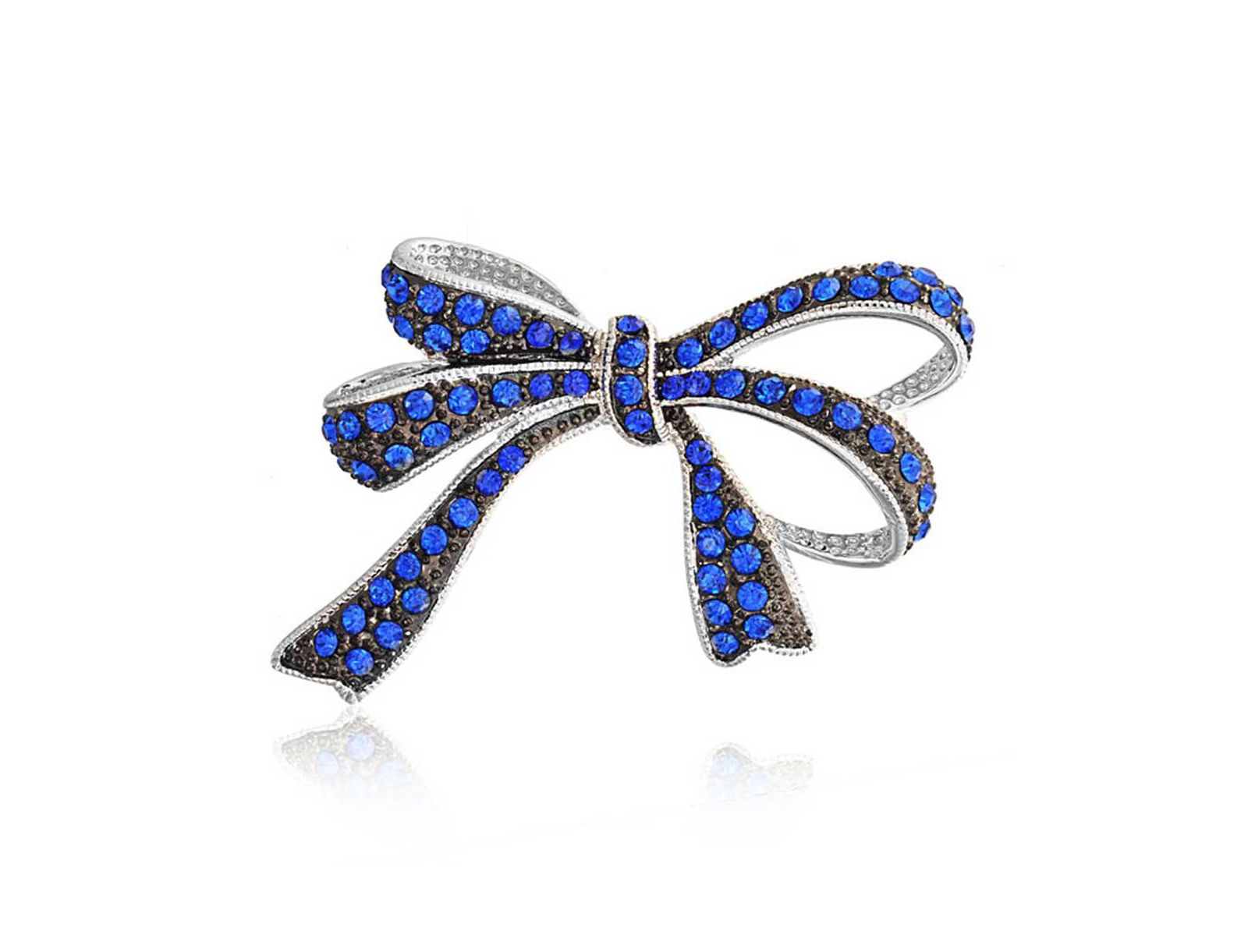 Bling Jewelry Ribbon Pave Crystal Large Statement Clear Bow Brooch Pin Silver Plated