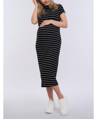 Motherhood Maternity Women's Mock Neck Short Sleeve Ribbed Midi Dress - Motherhood