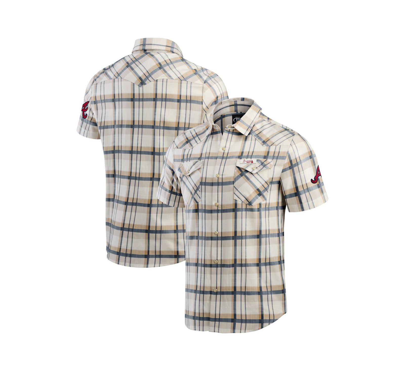 Мужская рубашка Fanatics Cream Atlanta Braves Plaid Full-Snap