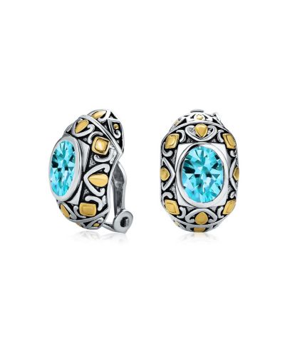Серьги-клипсы Bling Jewelry Two-Tone Bali Style с имитацией аквамарина CZ