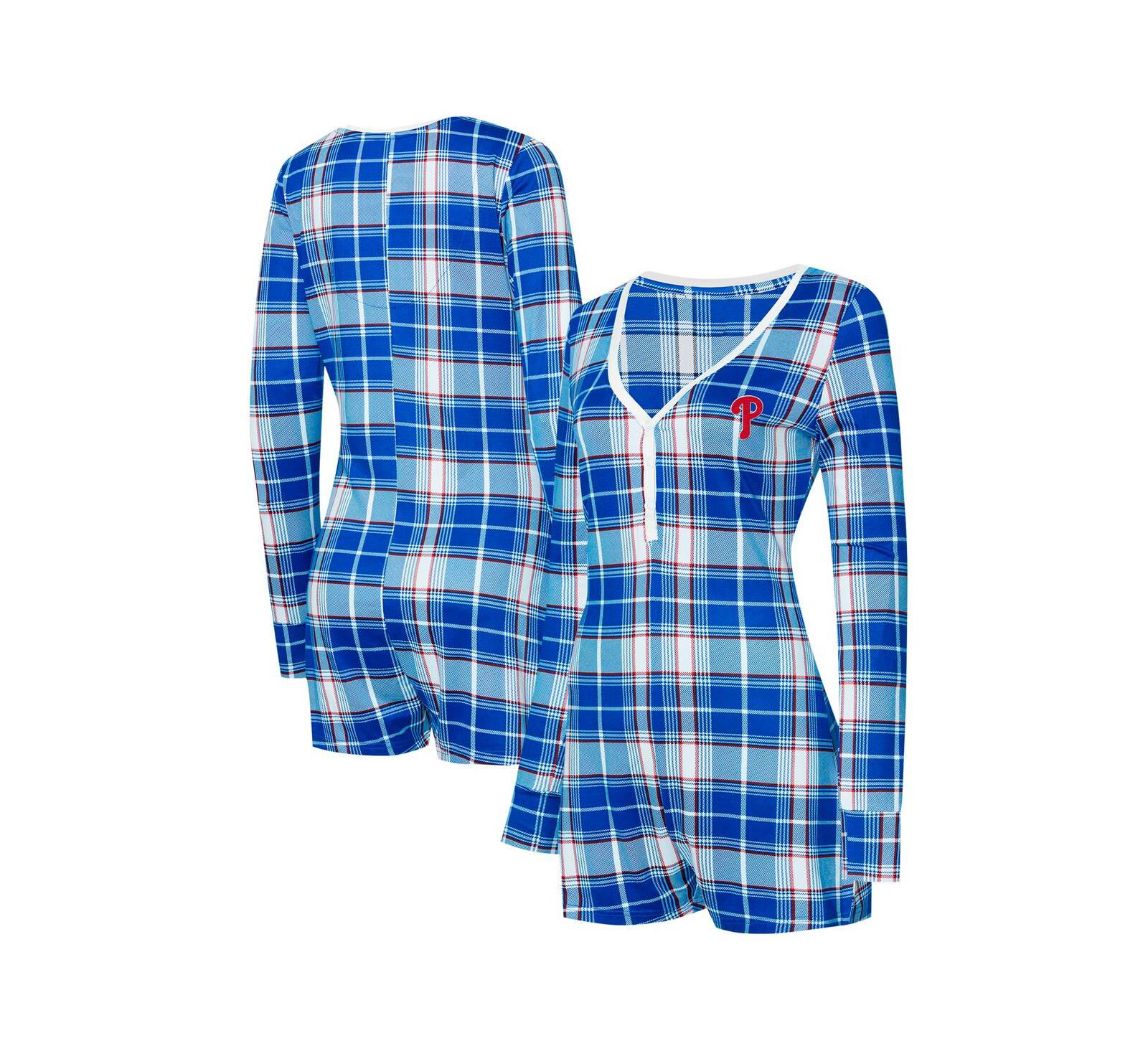 Ромпер Concepts Sport Women's Royal/Red Philadelphia Phillies Ashford Plaid V-Neck Knit Romper