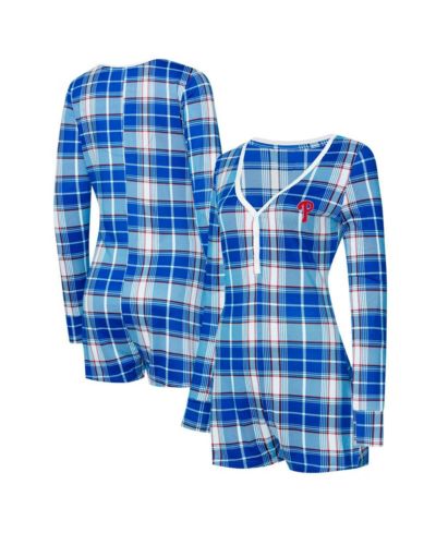Concepts Sport Women's Royal/Red Philadelphia Phillies Ashford Plaid V-Neck Knit Romper