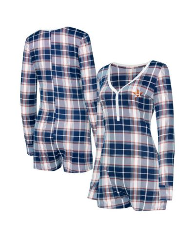 Concepts Sport Women's Navy/Orange Houston Astros Ashford Plaid V-Neck Knit Romper