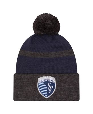 Мужская вязаная шапка New Era Sporting Kansas City 2025 Kickoff Cuffed с помпоном синяя