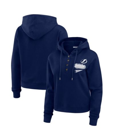 WEAR by Erin Andrews Women's Blue Tampa Bay Lightning Waffle Knit Pullover Hoodie