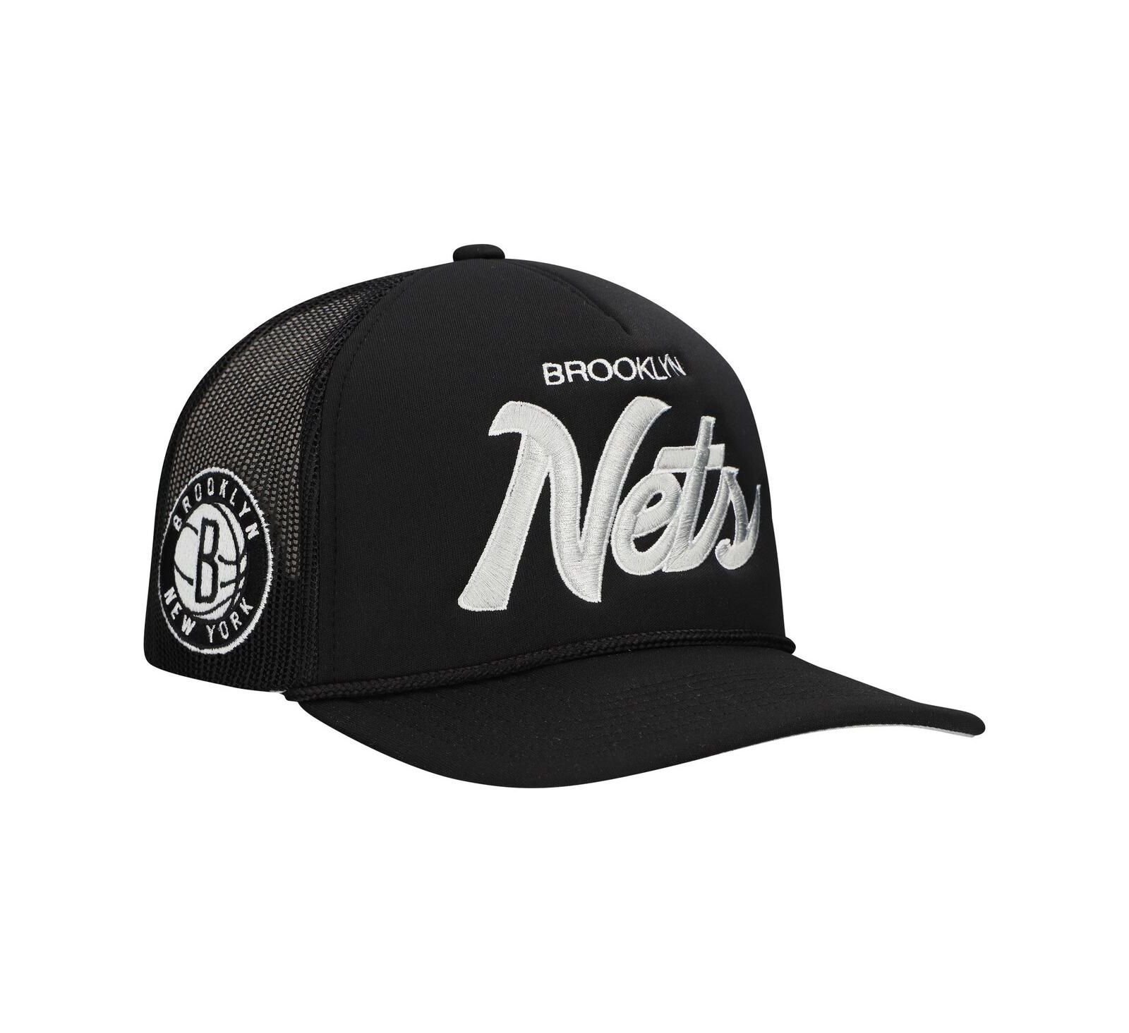 Mitchell & Ness Men's Black Brooklyn Nets Script Trucker Adjustable Hat