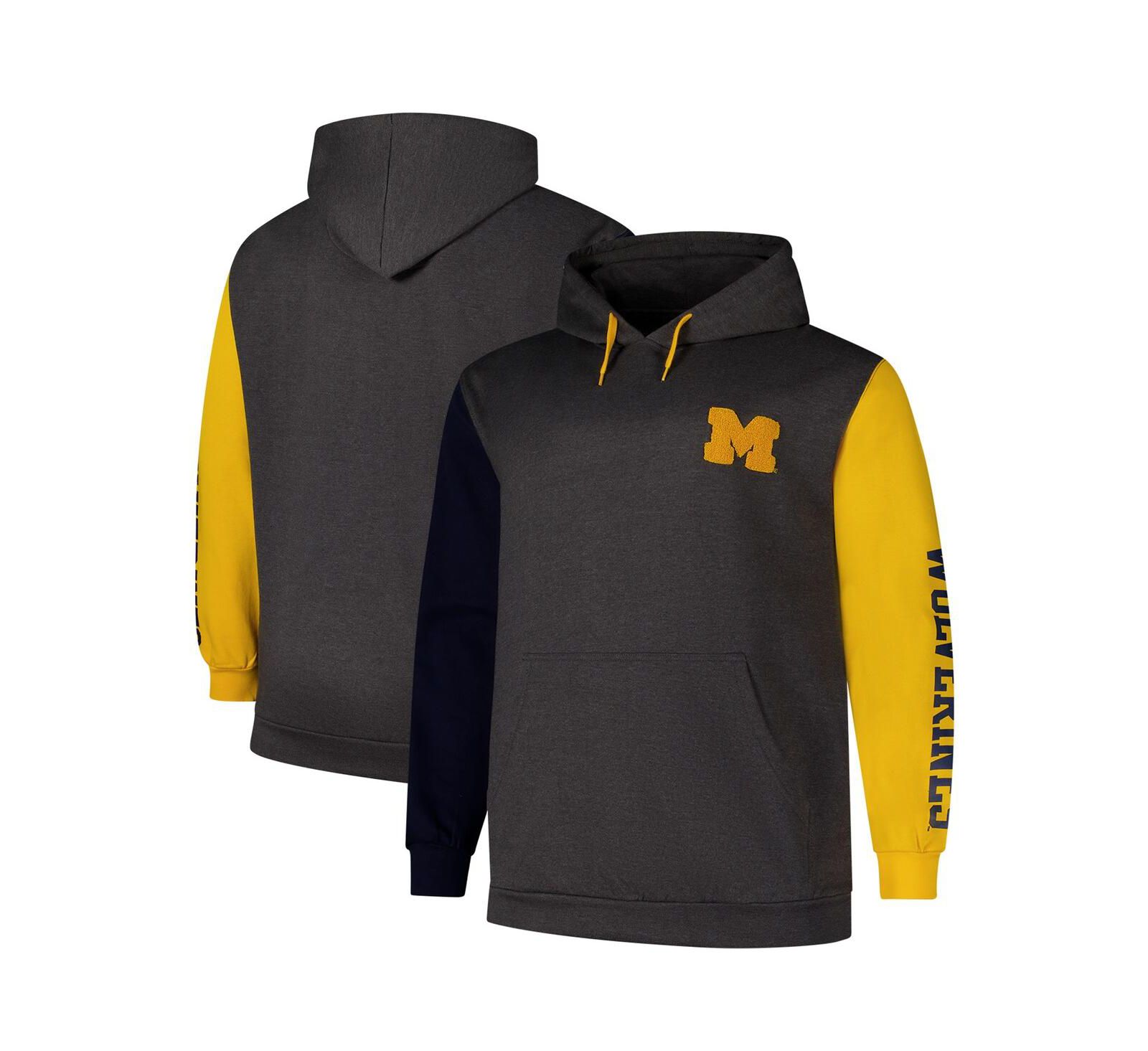 Fanatics Мужской угольный худи Michigan Wolverines Big & Tall с контрастными рукавами