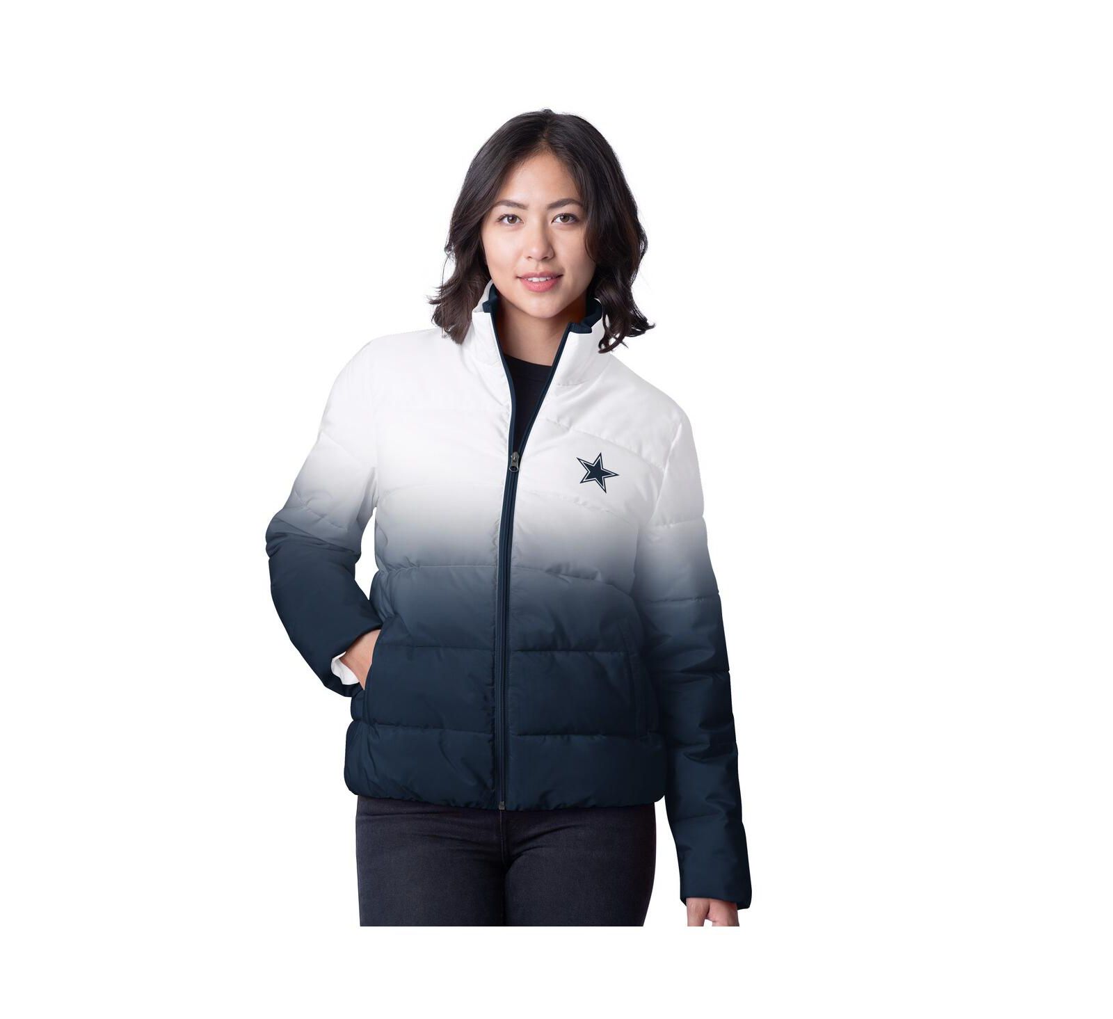 G-III 4her By Carl Banks Women's White Dallas Cowboys Overtime Ombre Full-Zip Puffer Jacket