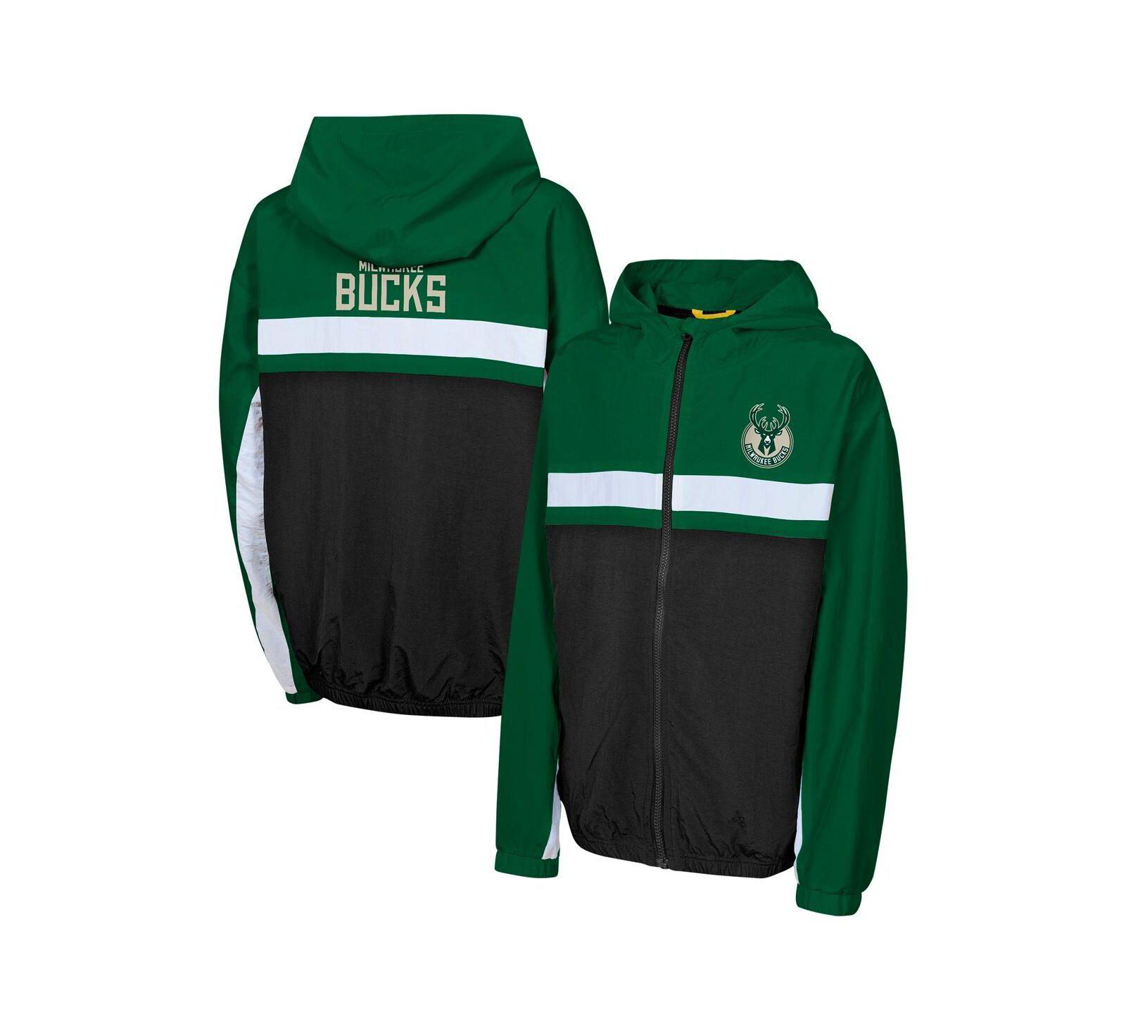 Ветровка-худи Outerstuff Milwaukee Bucks с полной молнией для мальчиков и девочек, темно-зеленая