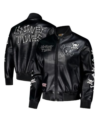 Freeze Max Men's Black Looney Tunes Tweety Bones Full-Zip Varsity Jacket