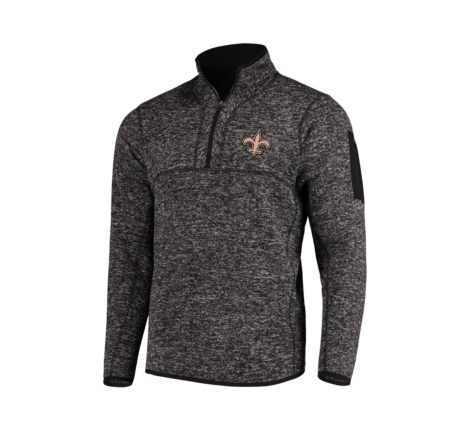 Мужская куртка Antigua Heather Black New Orleans Saints Fortune Quarter-Zip Pullover