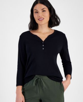 Женский трикотажный джемпер Style & Co Petite Cotton Knit Henley 3/4-Sleeve