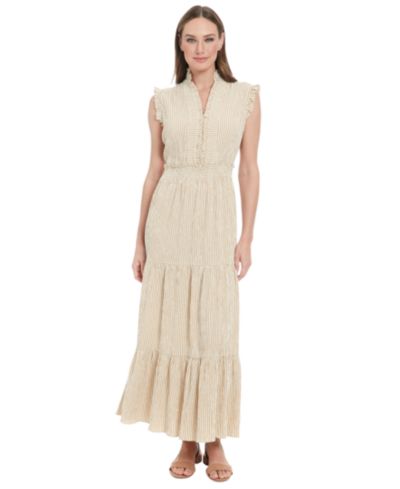 London Times Women's Striped Tiered Ruffle-Trim Maxi Dress