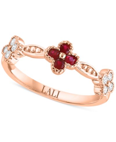 Кольцо LALI Jewels Ruby (1/5 ct. t.w.) & Diamond (1/5 ct. t.w.) Clover в 14k Rose Gold