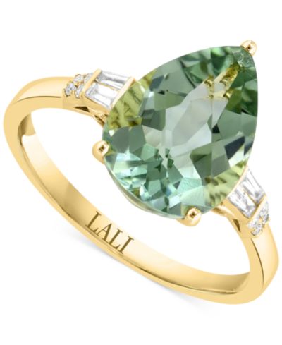 Кольцо LALI Jewels с зеленым аметистом и бриллиантом в золоте 14k желтом