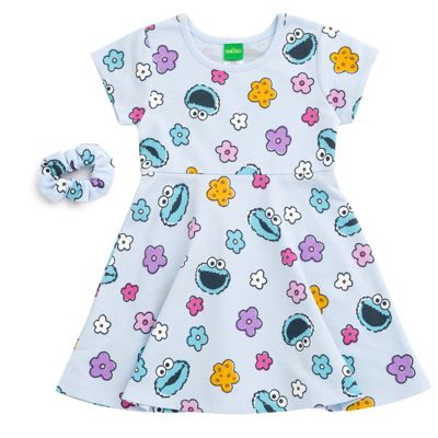 Sesame Street Toddler Girls 2-Piece Skater Dress and Scrunchie Set