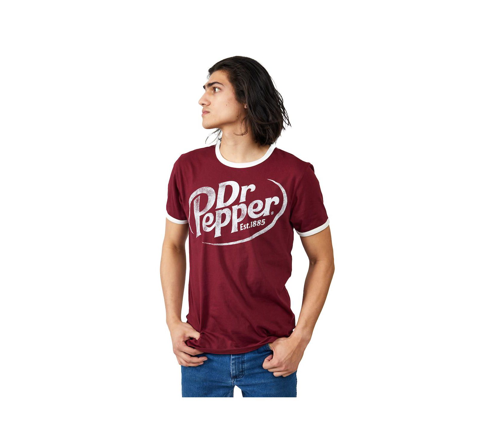 Dr. Pepper Мужской Dr Pepper Logo Crew Neck Short Sleeve Red Ringer Tee -Large