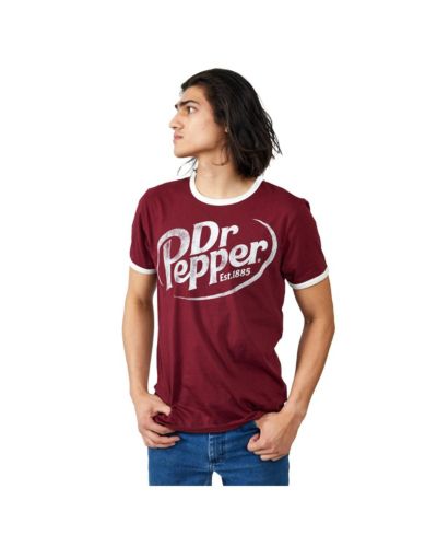 Dr. Pepper Men's Dr Pepper Logo Crew Neck Short Sleeve Red Ringer Tee -Large
