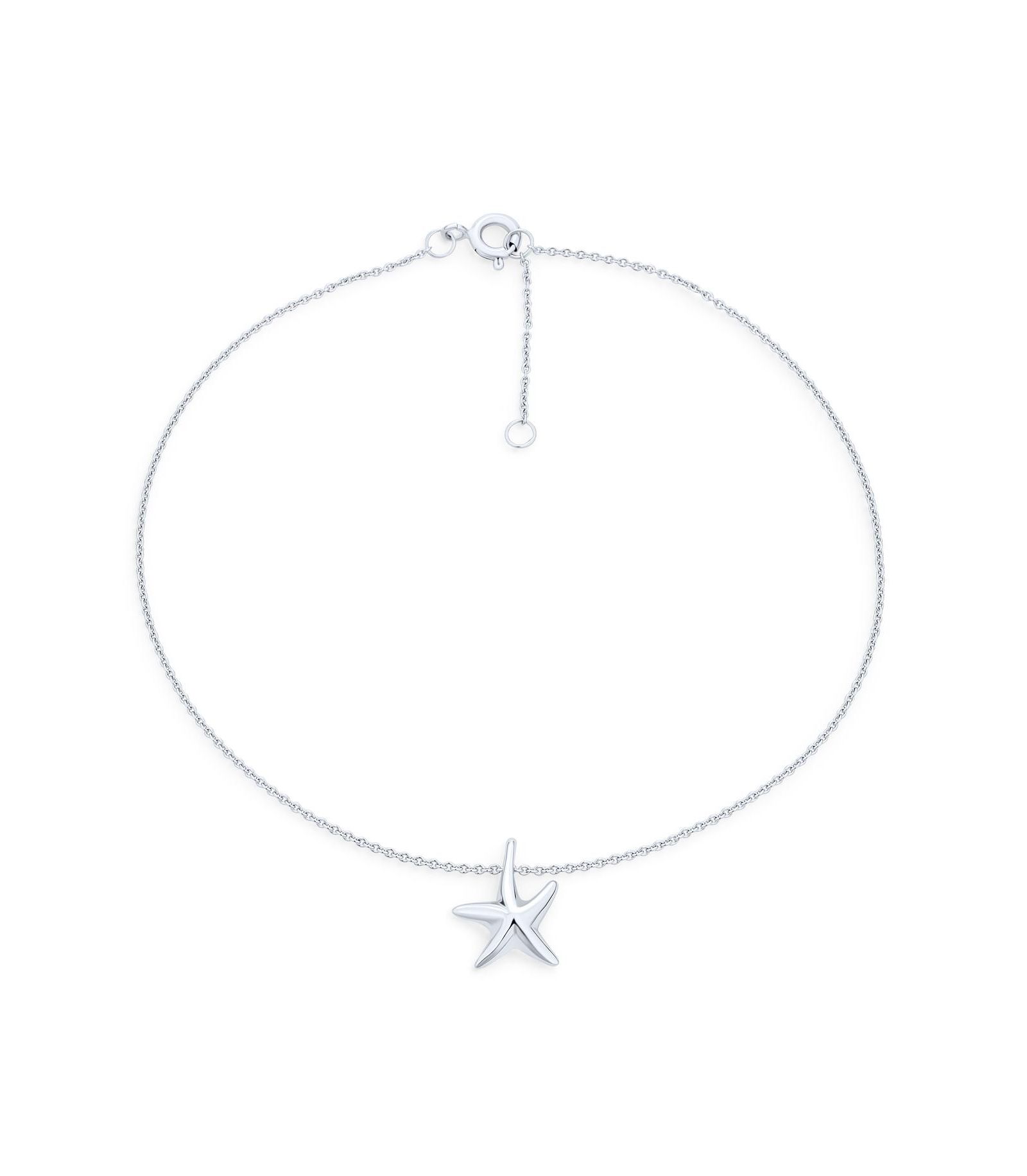 Браслет на щиколотку Bling Jewelry Nautical Beach Starfish из стерлингового серебра.925 с регулировкой