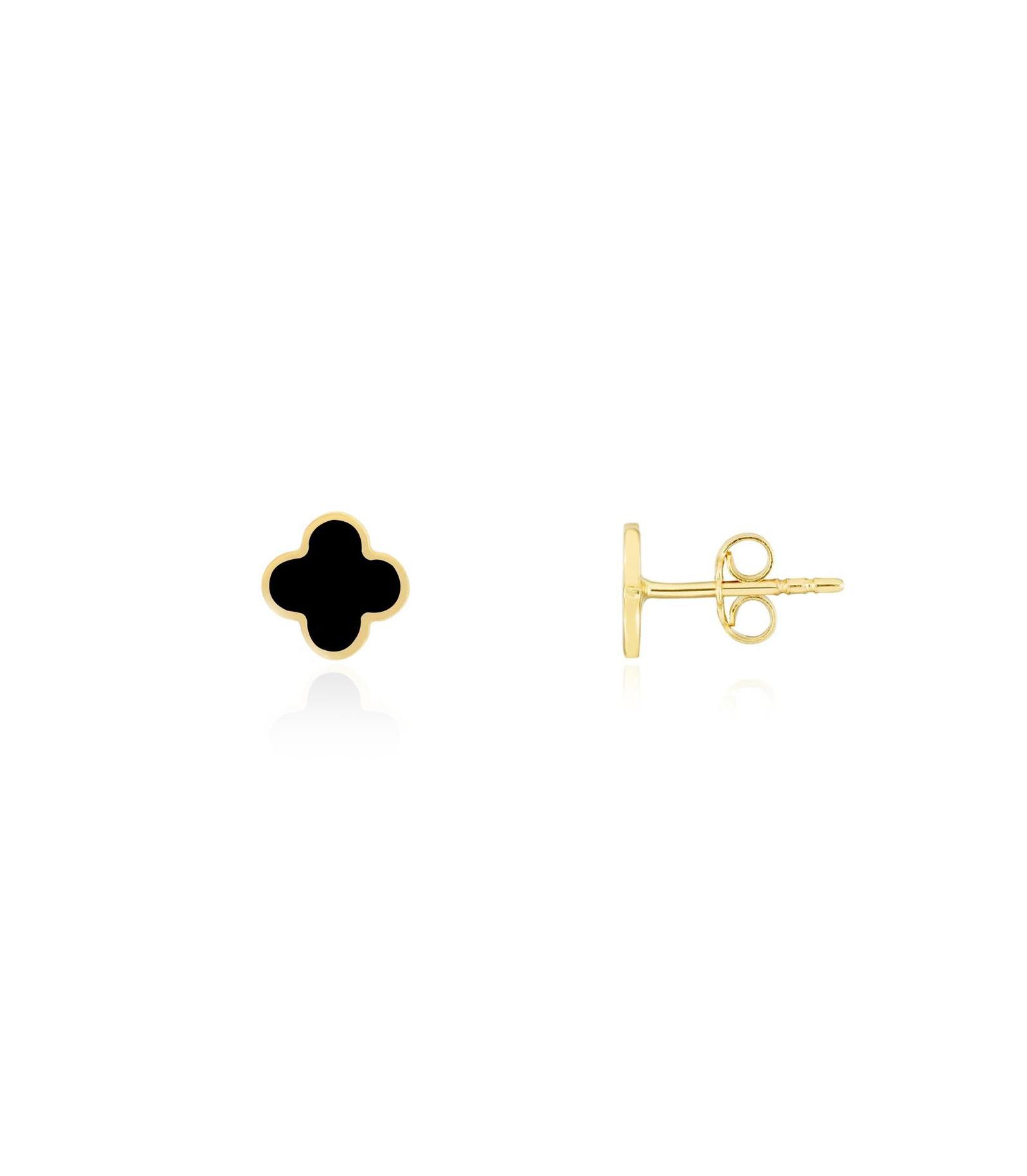 The Lovery Mini Onyx Clover серьги-гвоздики с клевером