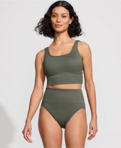 Lands' End Women's Tugless Ribbed Midkini and High Waisted Bottom Swimsuit Set