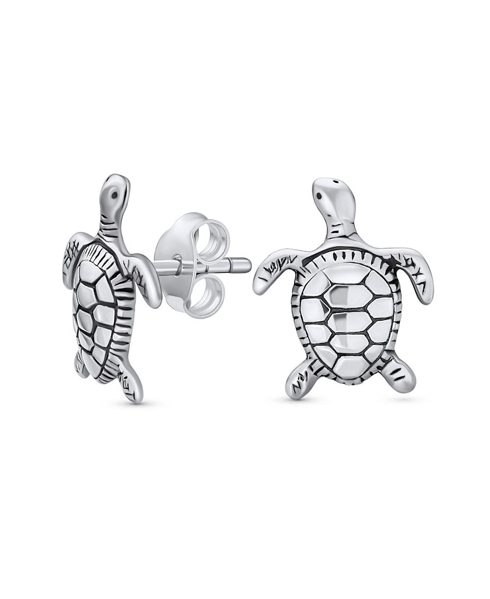 Bling Jewelry Nautical Hawaiian Sea Turtle Stud Earrings Oxidized .925 Sterling Silver
