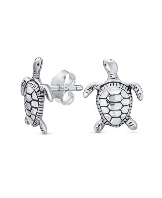 Bling Jewelry Nautical Hawaiian Sea Turtle Stud Earrings Oxidized .925 Sterling Silver