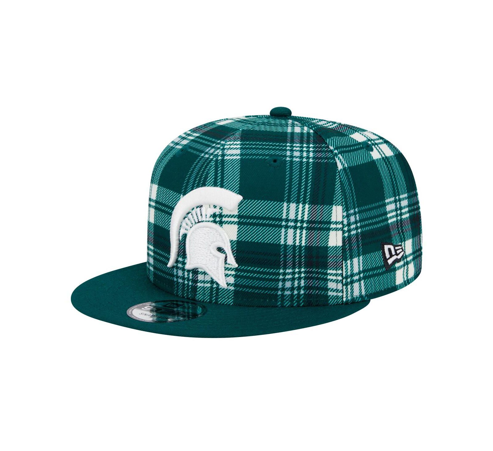 Мужская кепка New Era Green Michigan State Spartans Plaid 9FIFTY Snapback