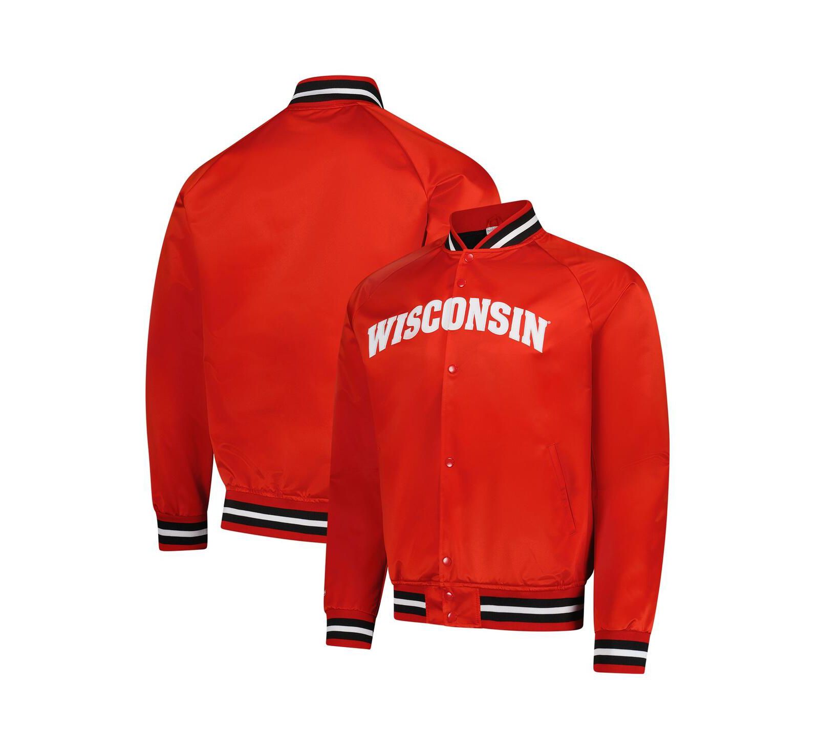 Mitchell & Ness Men's Red Wisconsin Badgers Lightweight Satin Raglan Full-Snap Jacket