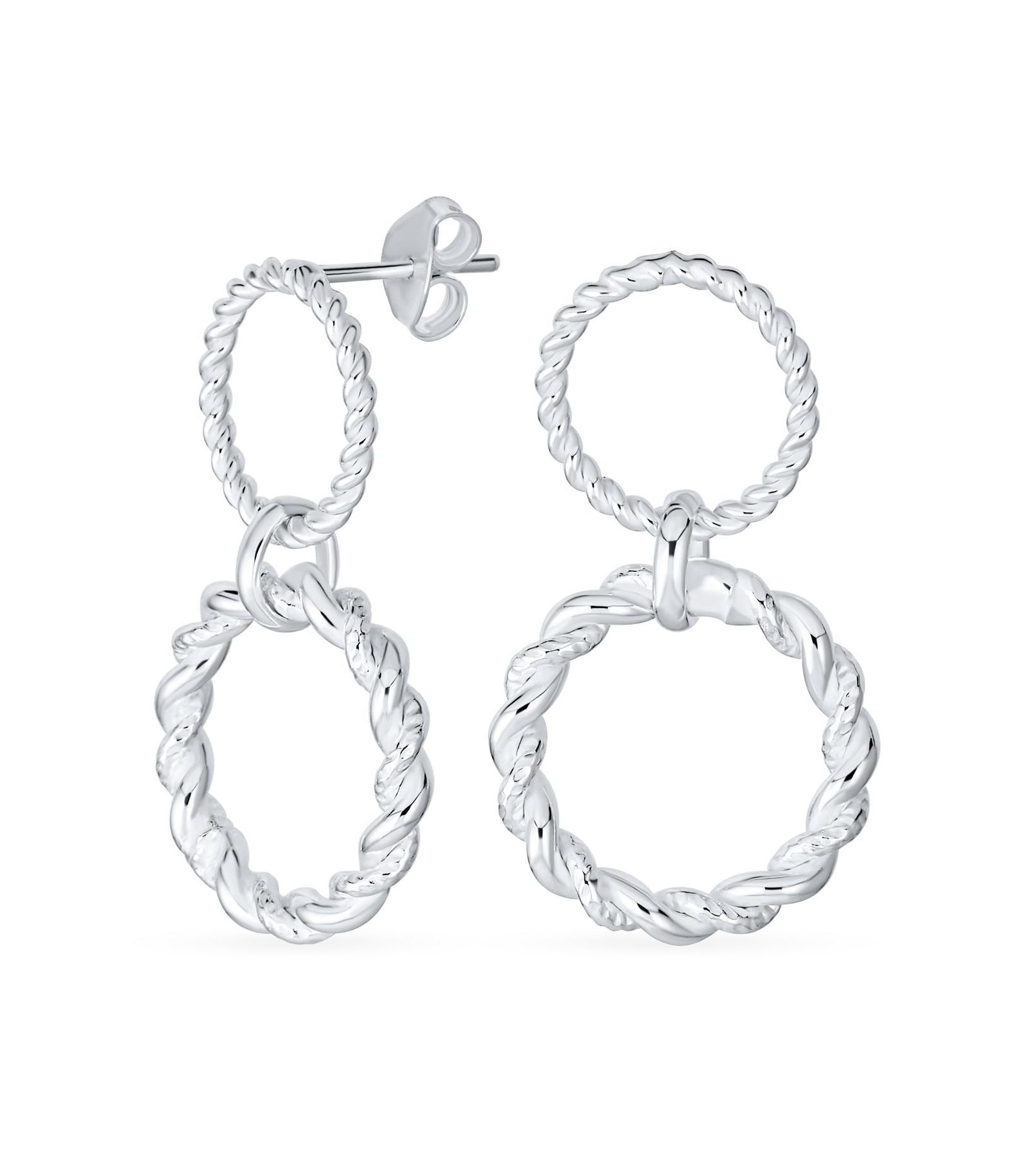 Серьги Bling Jewelry Classic Round Dangle Double Circle Knocker.925 Sterling Silver