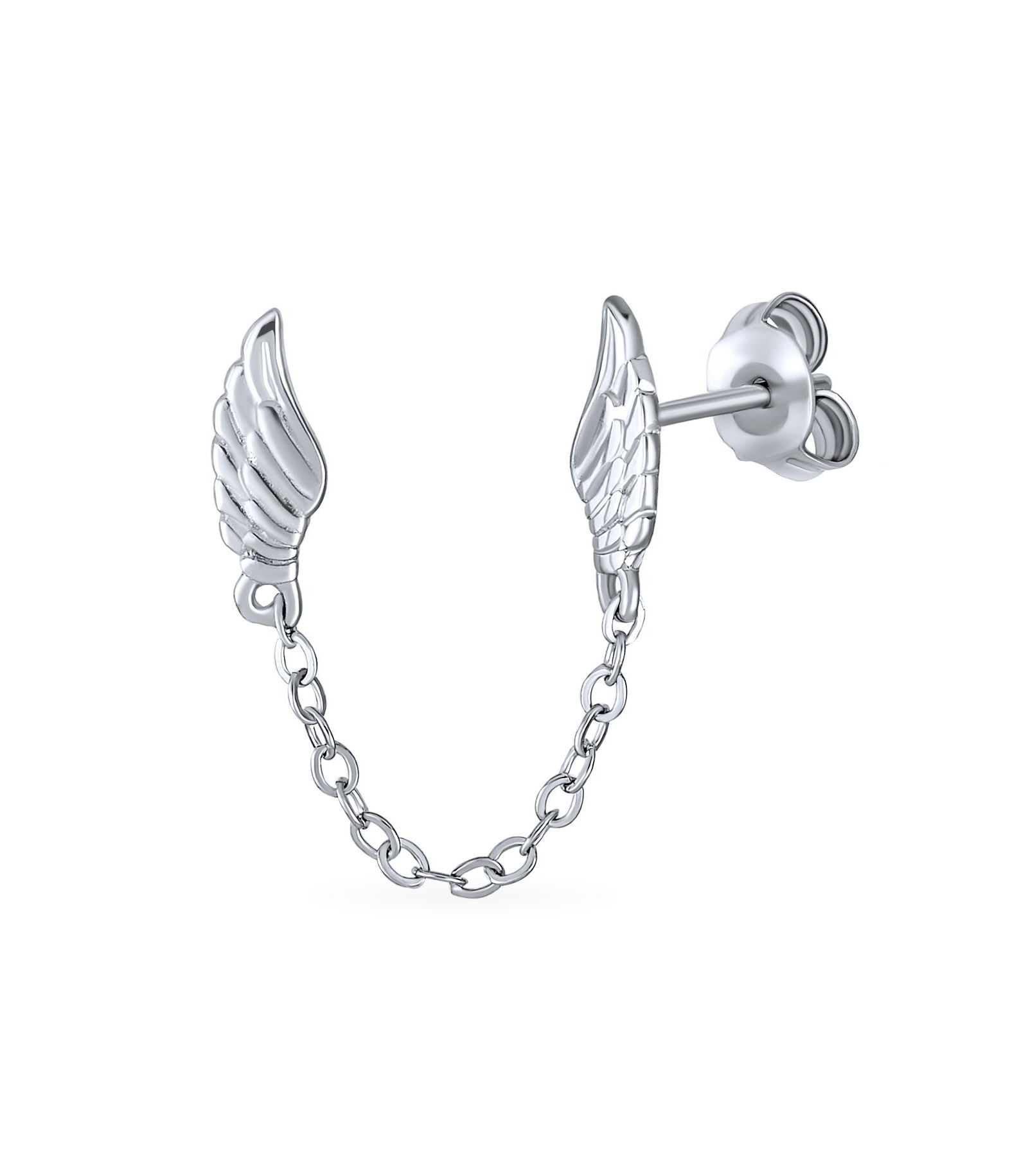 Bling Jewelry Guardian Angel Wing Cartilage Studs Double Piercing Earring Sterling Silver