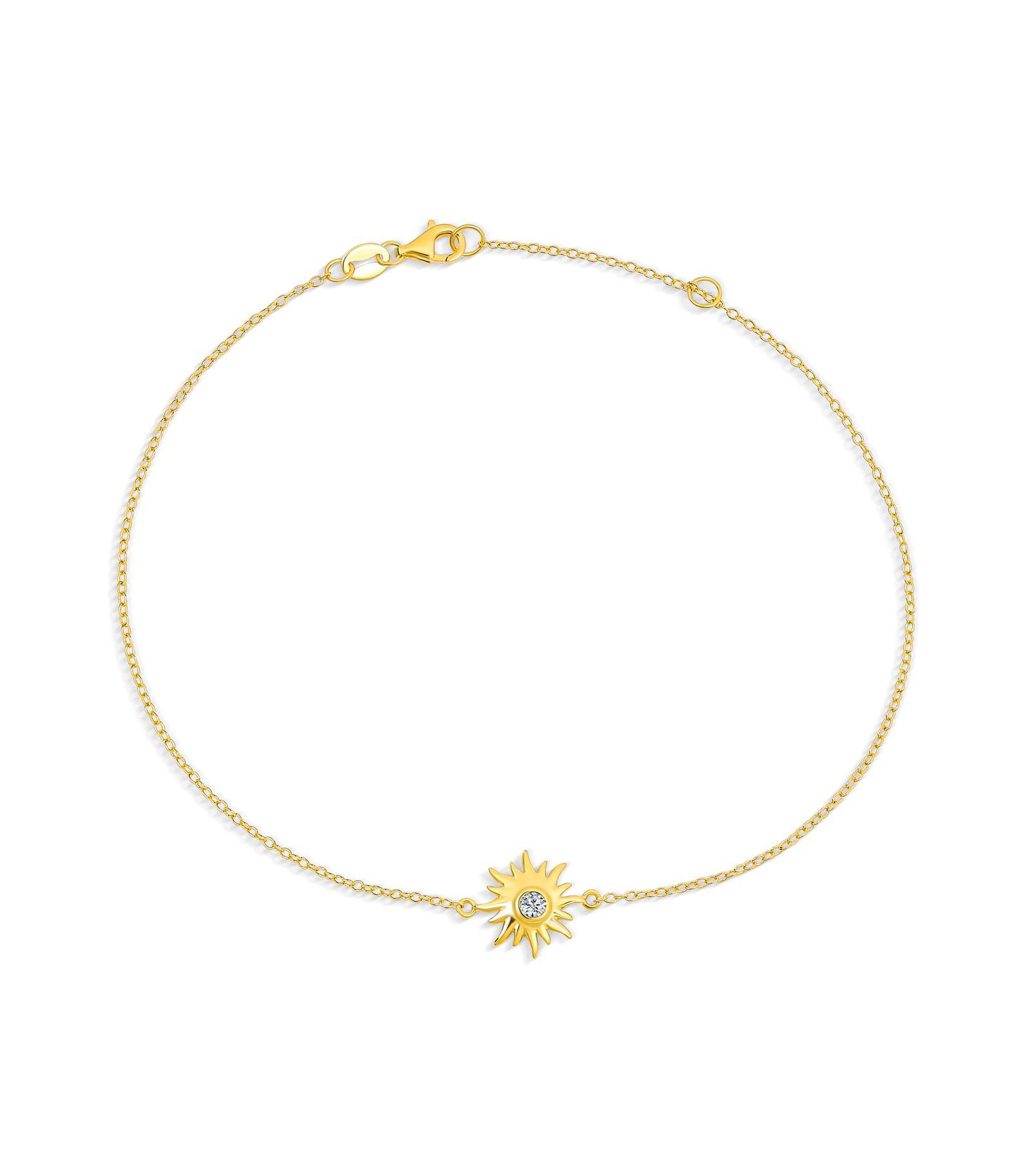 Браслет на ногу Bling Jewelry Summer Sunburst CZ Gold Plated .925 Sterling Silver