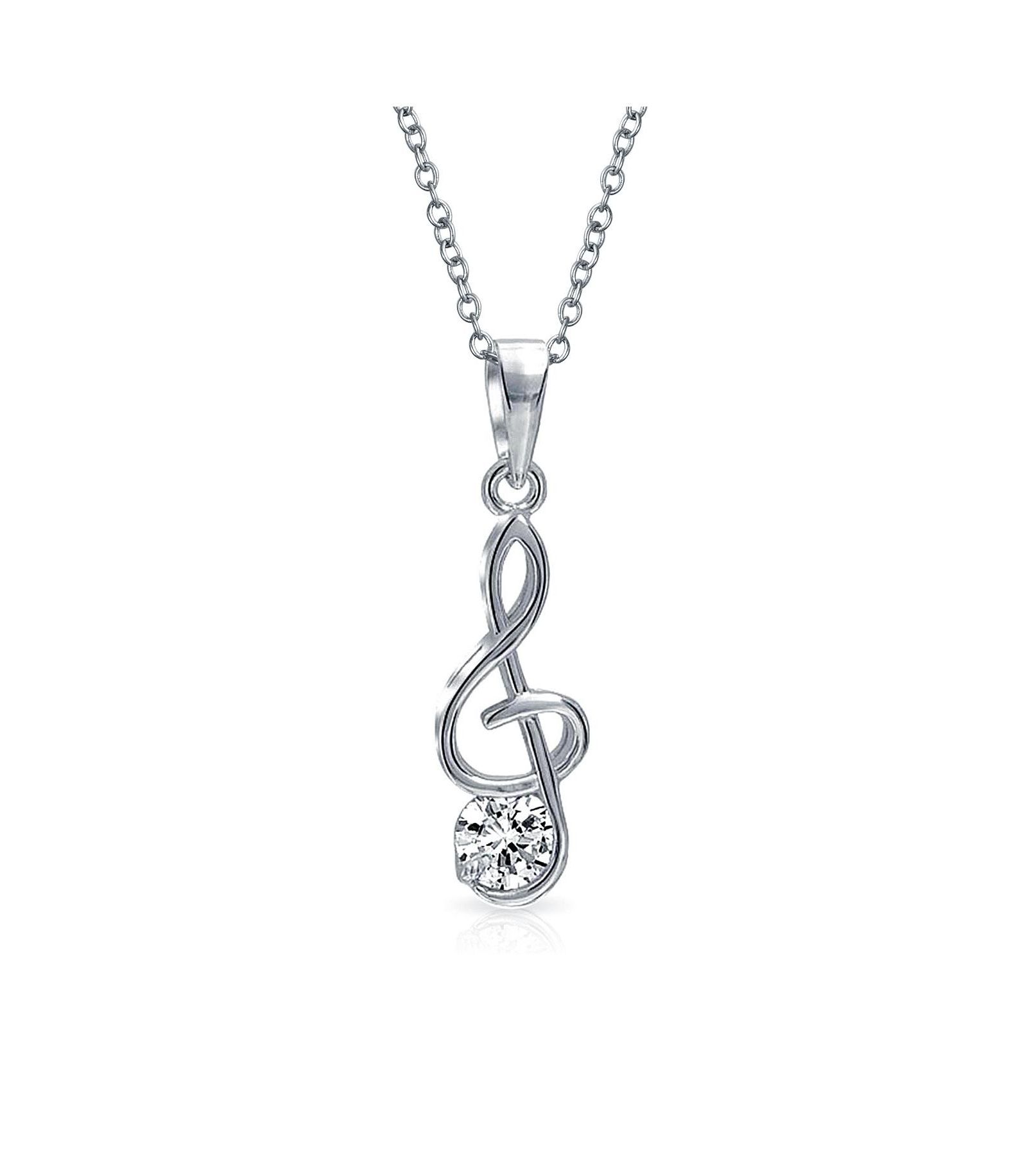 Bling Jewelry Music Treble Clef Note Pendant Necklace Cubic Zirconia CZ Sterling Silver