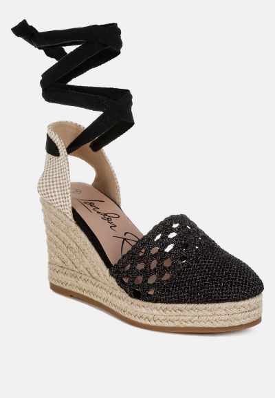 London Rag Women's Sea Breeze Woven Lace-Up Espadrille Wedges