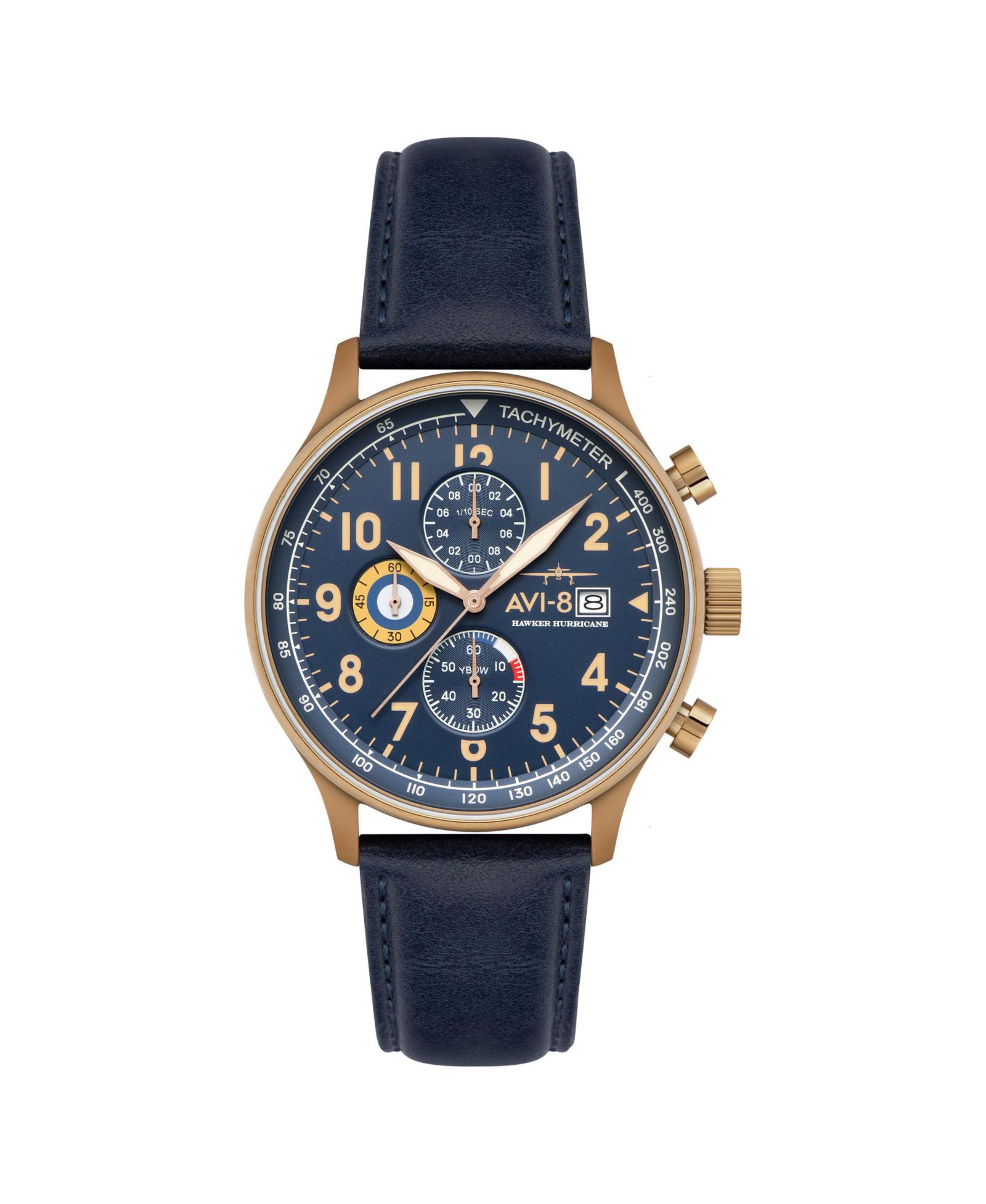 AVI-8 Men's Hawker Hurricane Classic Chronograph Blue Leather Strap Watch, 43.5mm