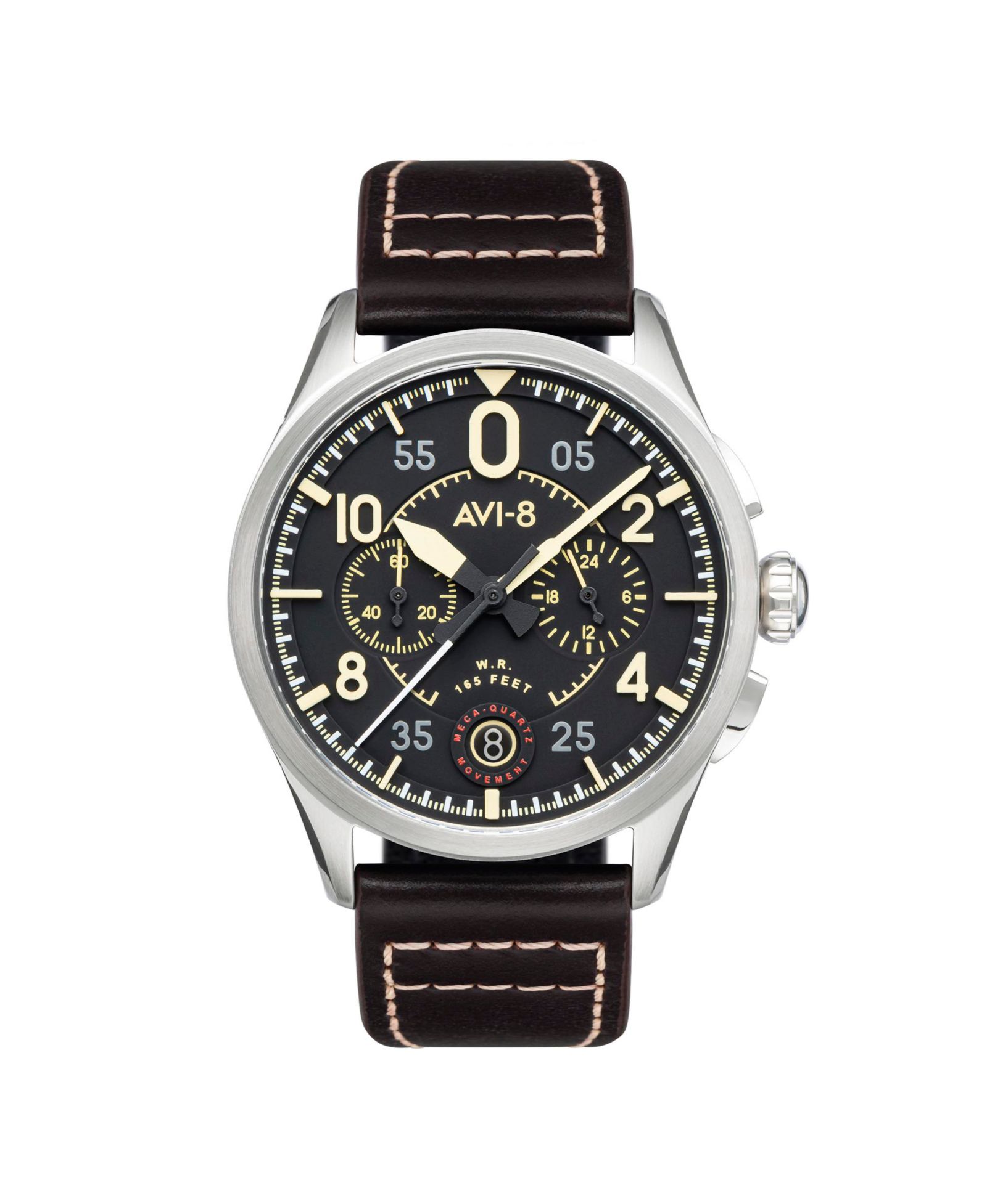 Мужские часы AVI-8 Spitfire Lock Chronograph Brown Leather Strap 42mm
