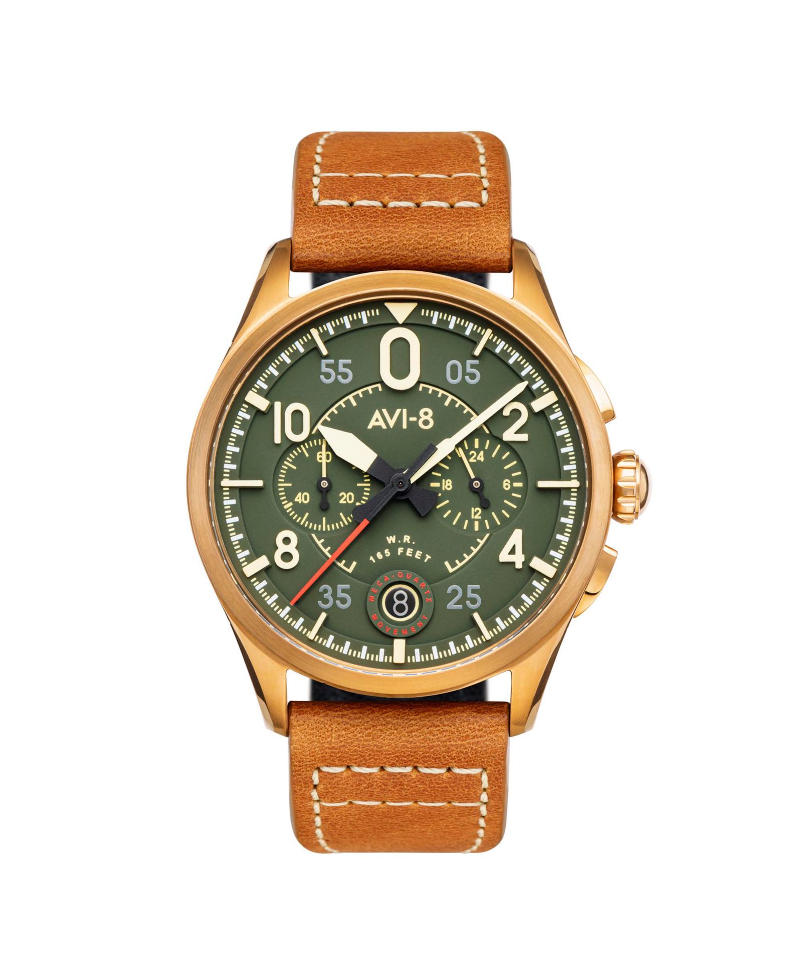 Мужские часы AVI-8 Spitfire Lock Chronograph Brown Leather Strap, 42mm
