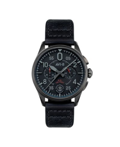 Часы AVI-8 Men's Spitfire Lock Chronograph, черный кожаный ремешок, 42mm