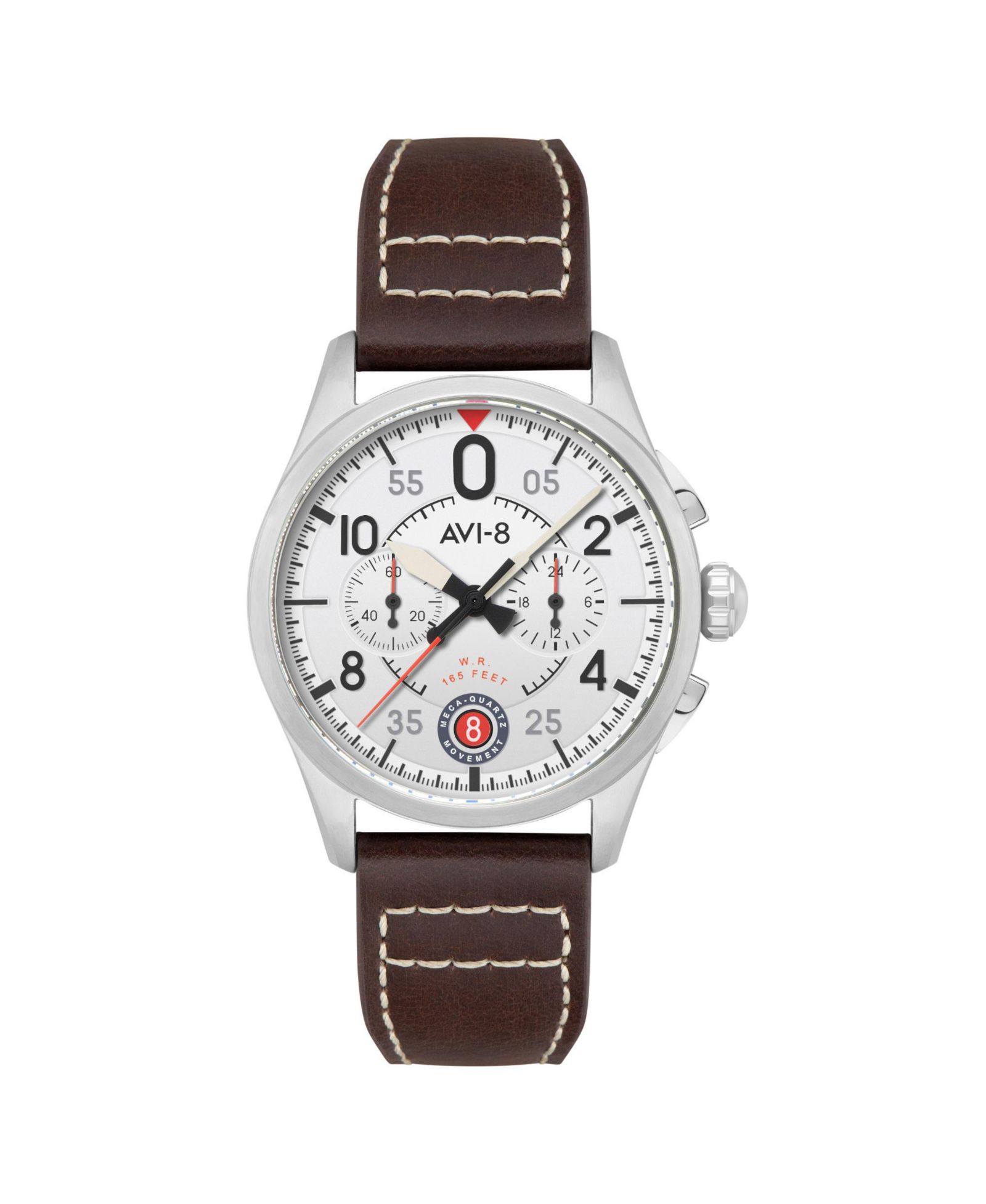 Мужские часы AVI-8 Spitfire Lock Chronograph на коричневом кожаном ремешке, 42mm
