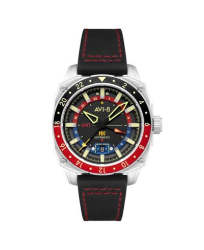 AVI-8 Мужские часы Hawker Hunter Atlas GMT Automatic Black Leather Strap 44mm