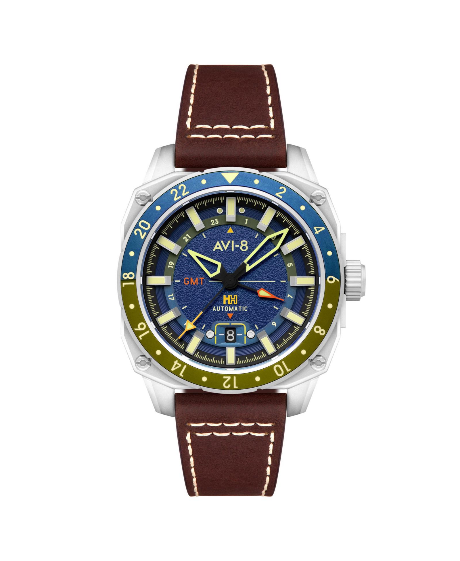 AVI-8 мужские автоматические часы Hawker Hunter Atlas GMT с коричневым кожаным ремешком, 44 мм