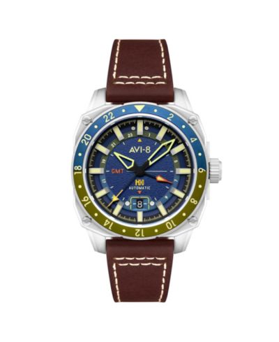 AVI-8 мужские автоматические часы Hawker Hunter Atlas GMT с коричневым кожаным ремешком, 44 мм