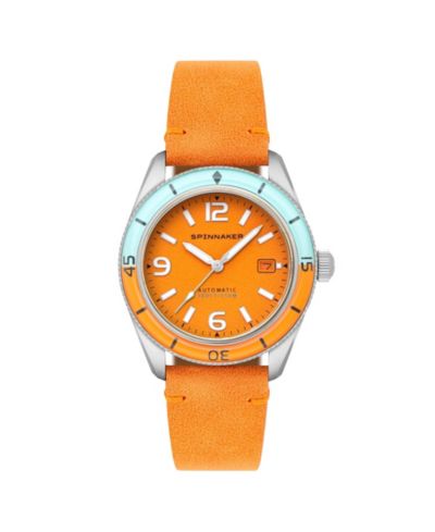 Мужские часы Spinnaker Fleuss Automatic с кожаным ремешком оранжевого цвета 43mm