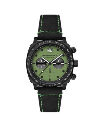 Spinnaker Мужские часы Hull Chronograph, черный кожаный ремешок, 42mm