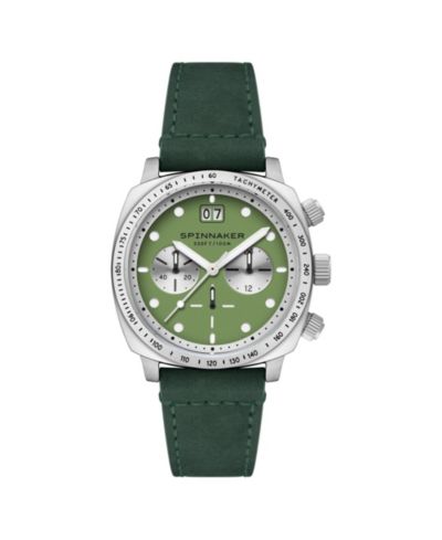 Spinnaker Men's Hull Chronograph Green Leather Strap Watch, 42mm