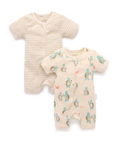 Purebaby Baby Boy and Baby Girl Short Sleeve 2 Pack Zip Coverall