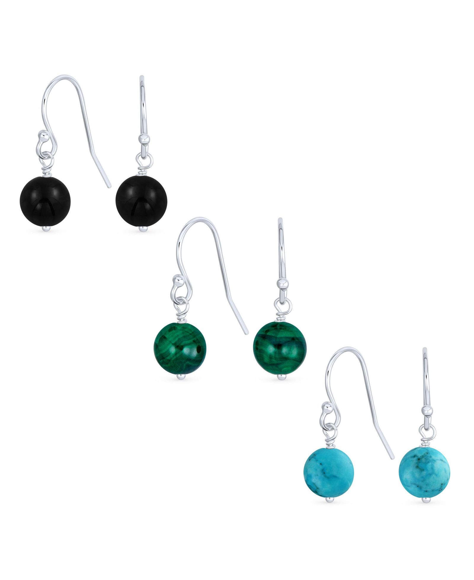 Серьги Bling Jewelry Drop Ball Onyx Malachite