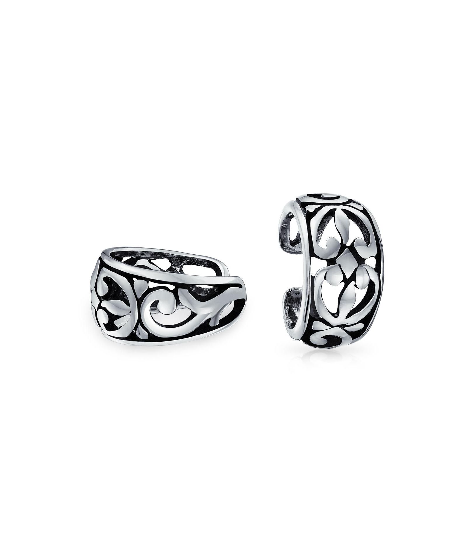 Bling Jewelry Trendy Cut-Out Flower Leaves Ear Cuff Cartilage Earrings Sterling Silver