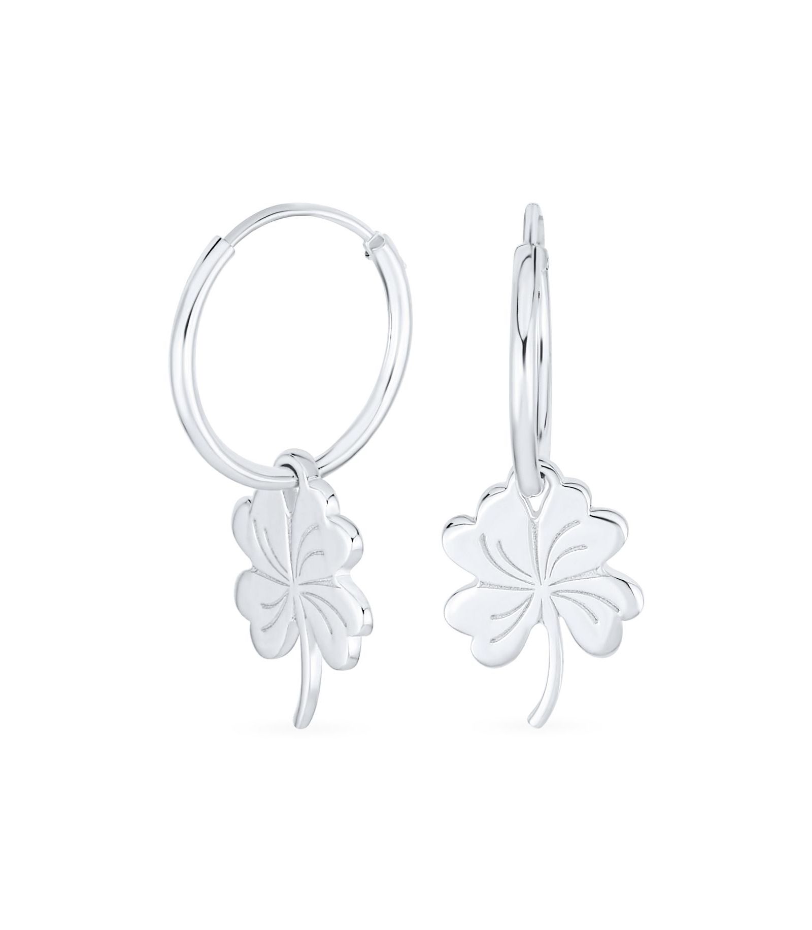 Bling Jewelry Good Luck Shamrock Clover Mini Hoop Huggie Earrings Sterling Silver